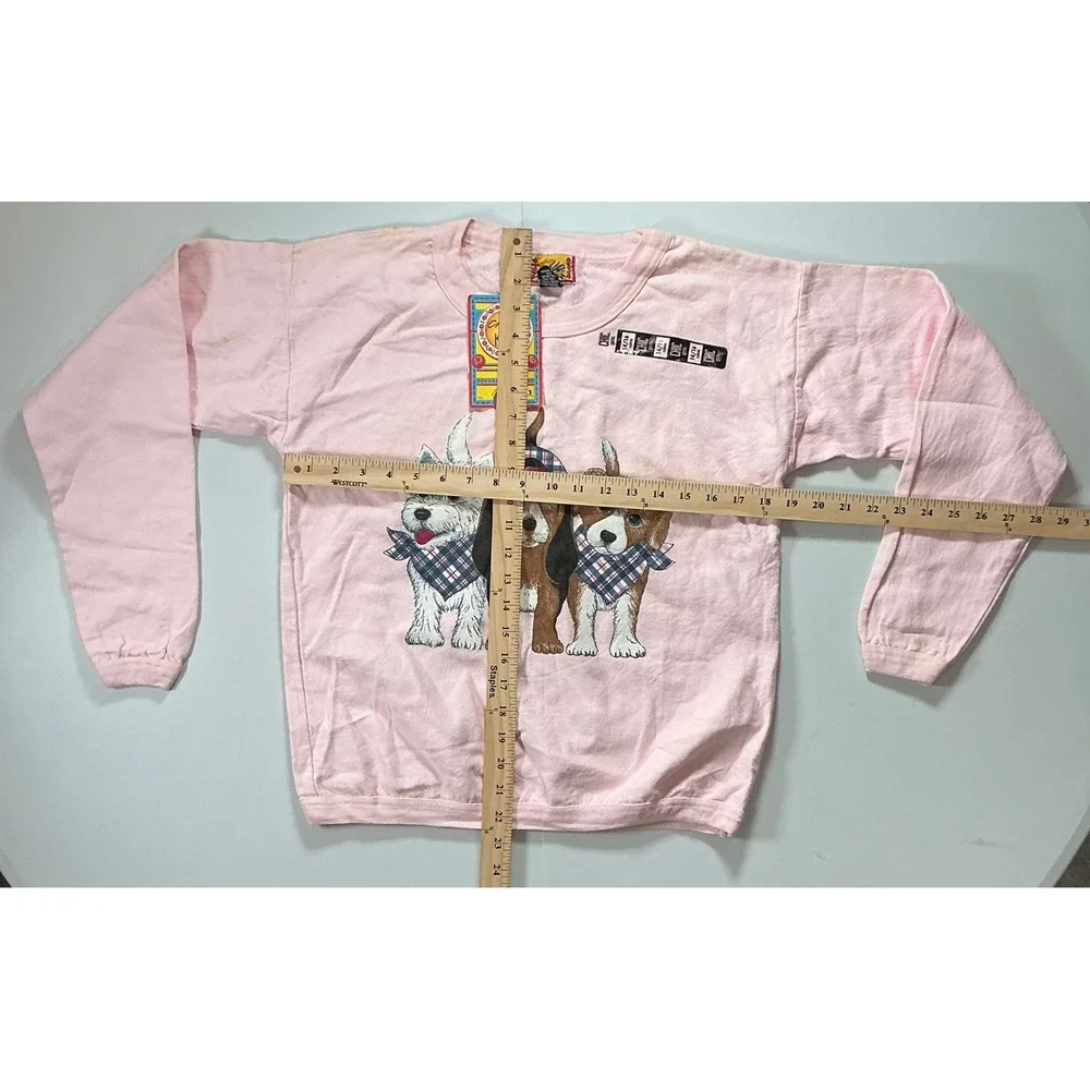 VTG USA Made 90s Puppy Dog Sweatshirt Girls Large 14 16 Pink